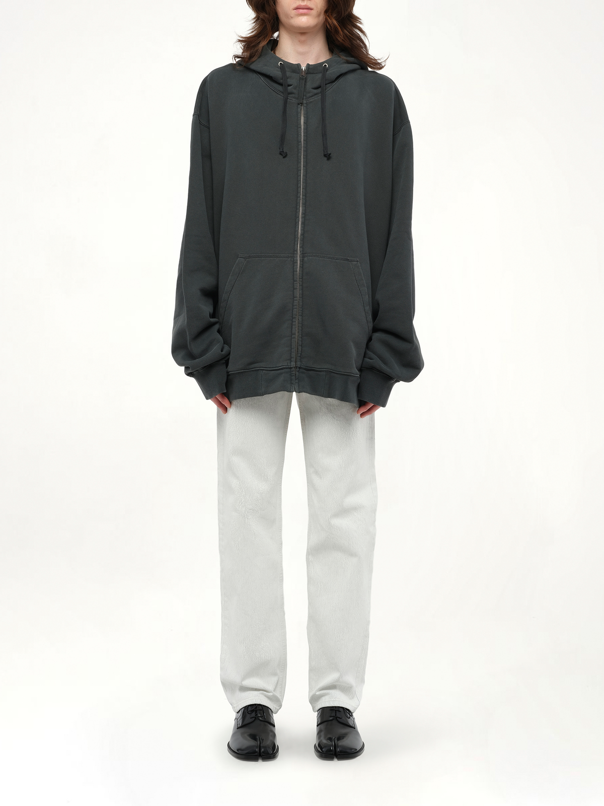Zip Sweat Jacket in Washed Black
