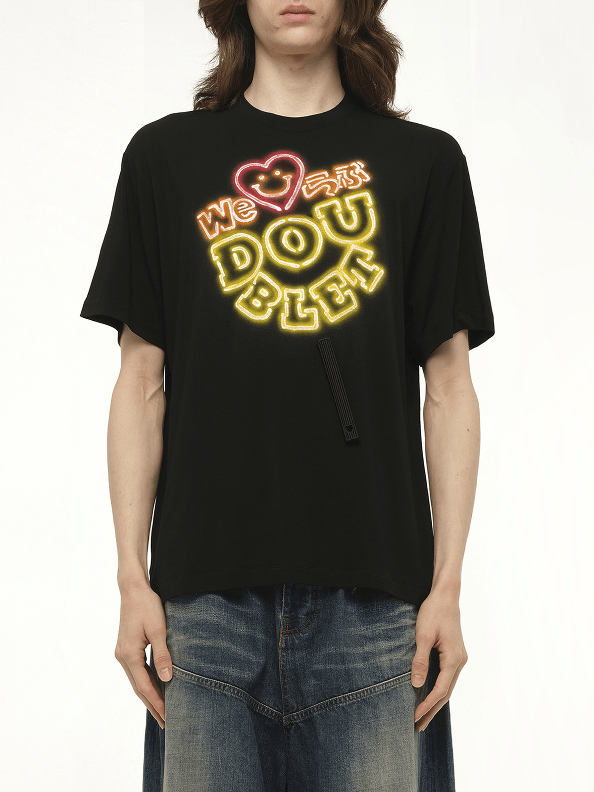 Big Doublet Neon Paint Fan Service T-Shirt in Black