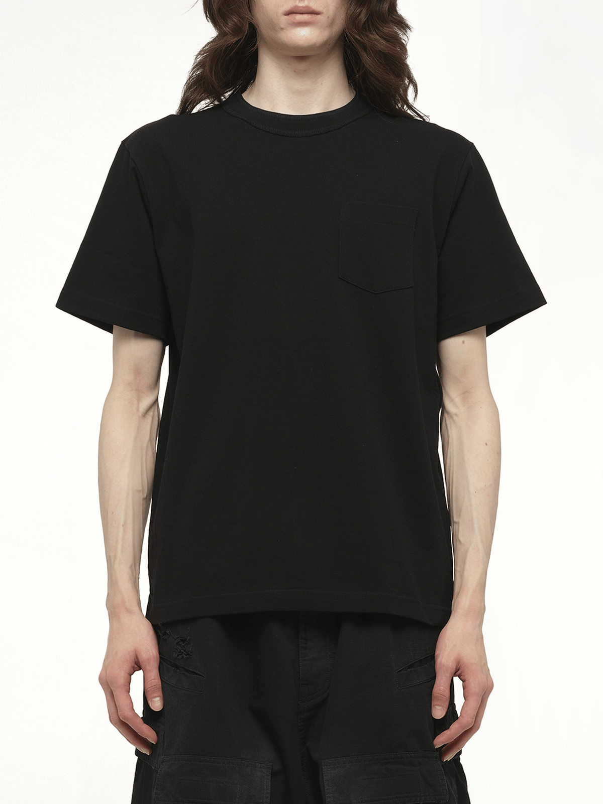 Side Zip Cotton T-Shirt in Black