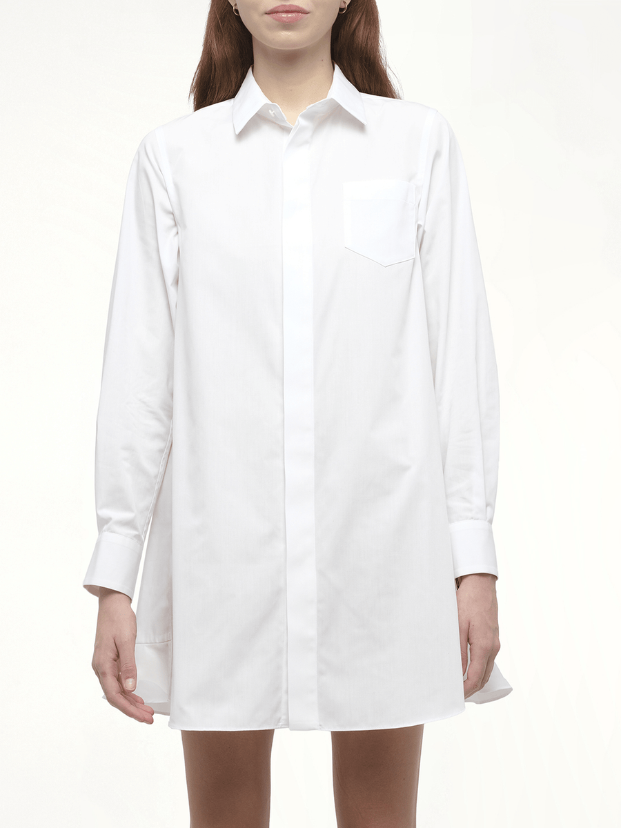 Frill Poplin Dress in Off White