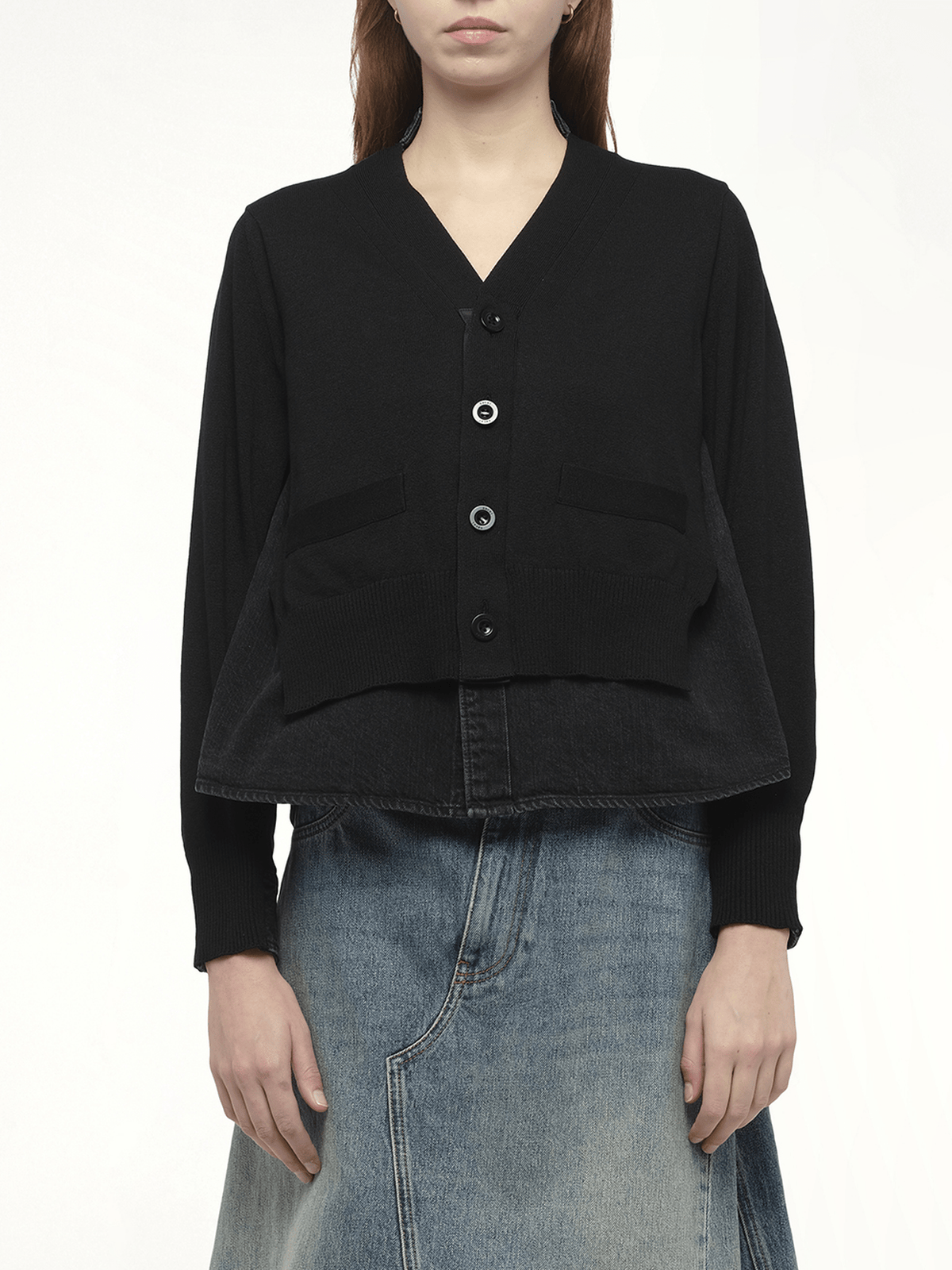 Denim x Knit Cardigan in Black