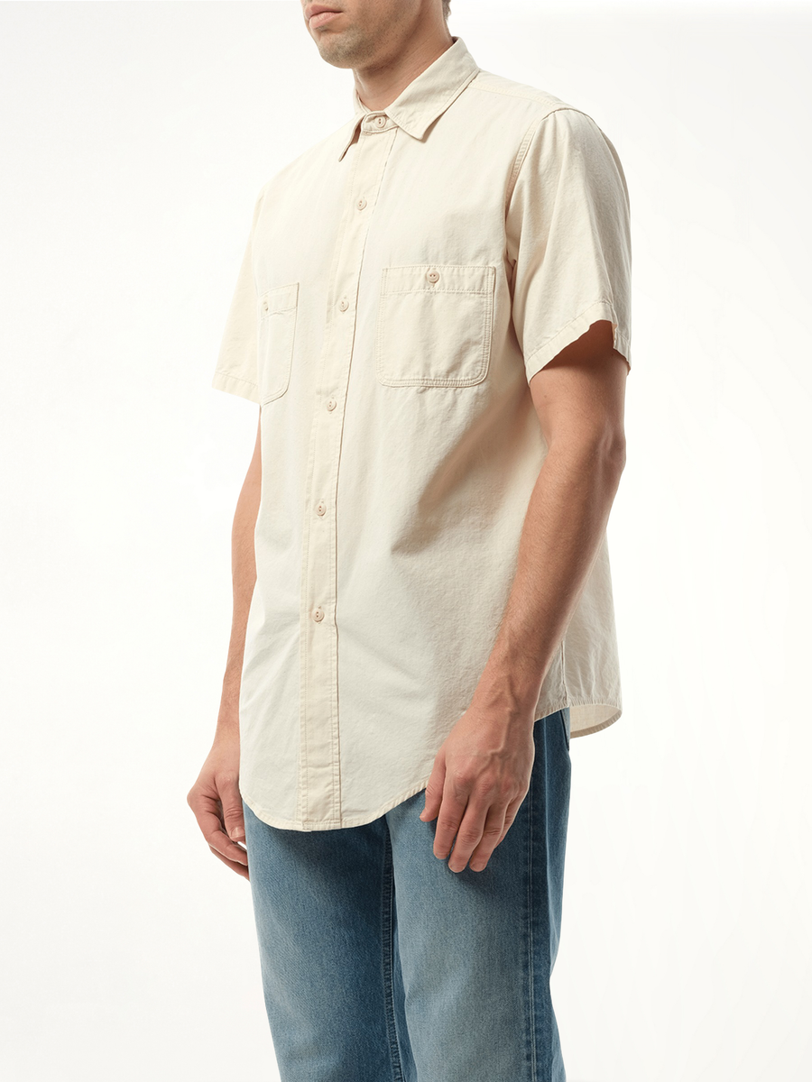 Denim Short Sleeve Shirt in Ecru