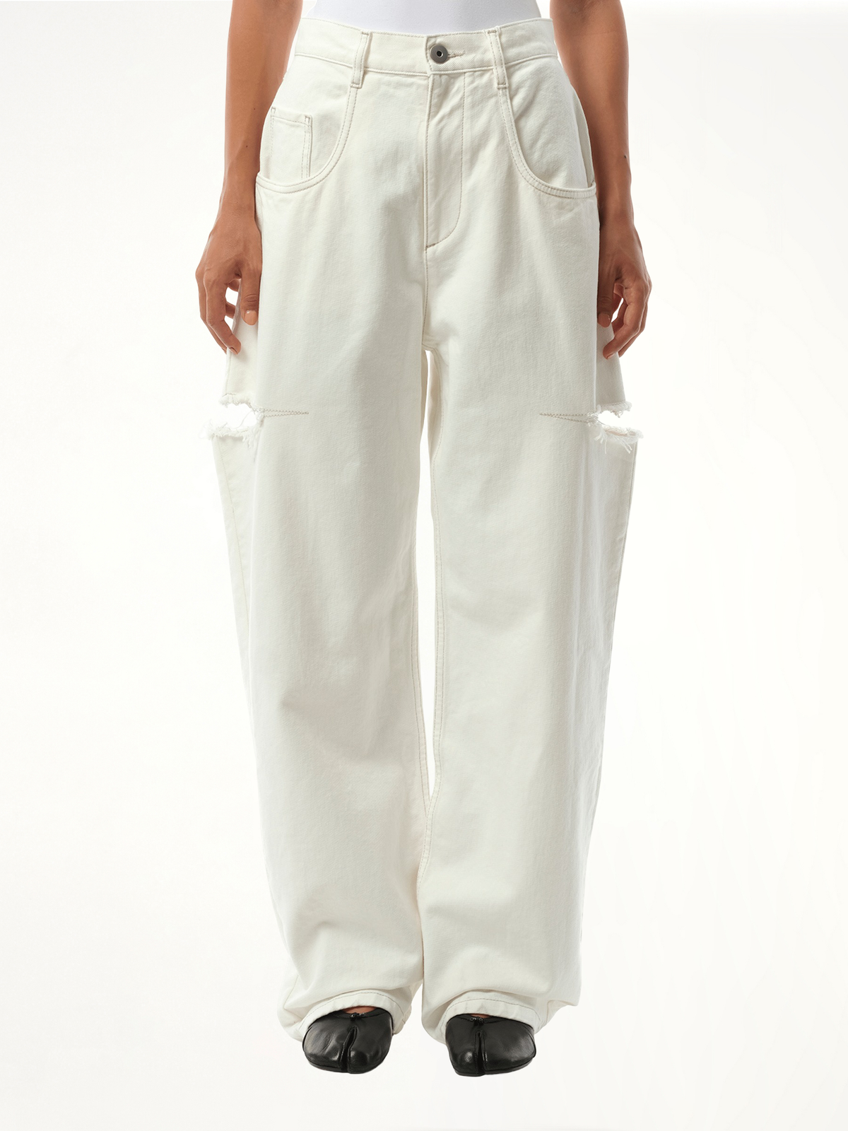 Slash Loose Fit Denim Jeans in Off White