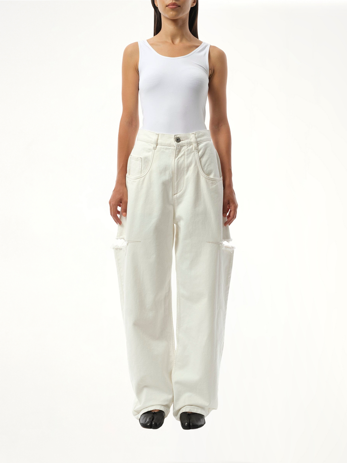 Slash Loose Fit Denim Jeans in Off White