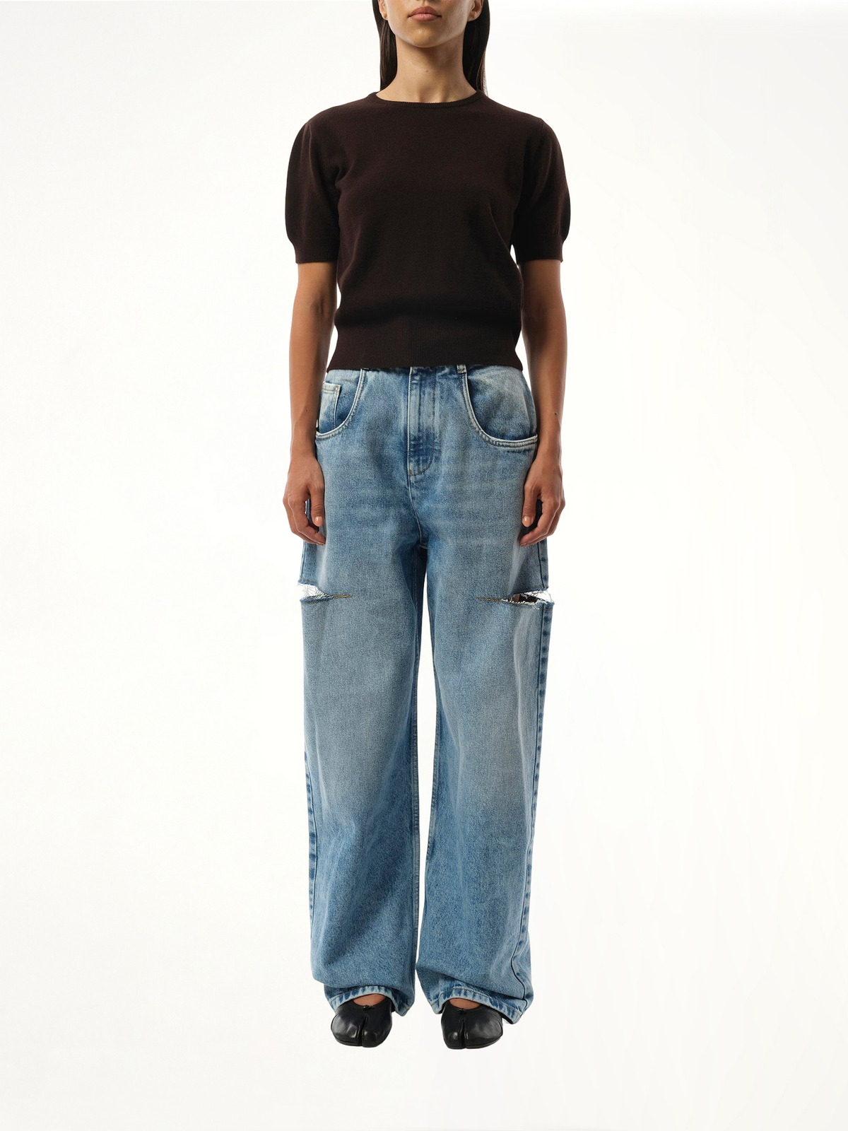 Short-sleeved Sweater in Dark Brown