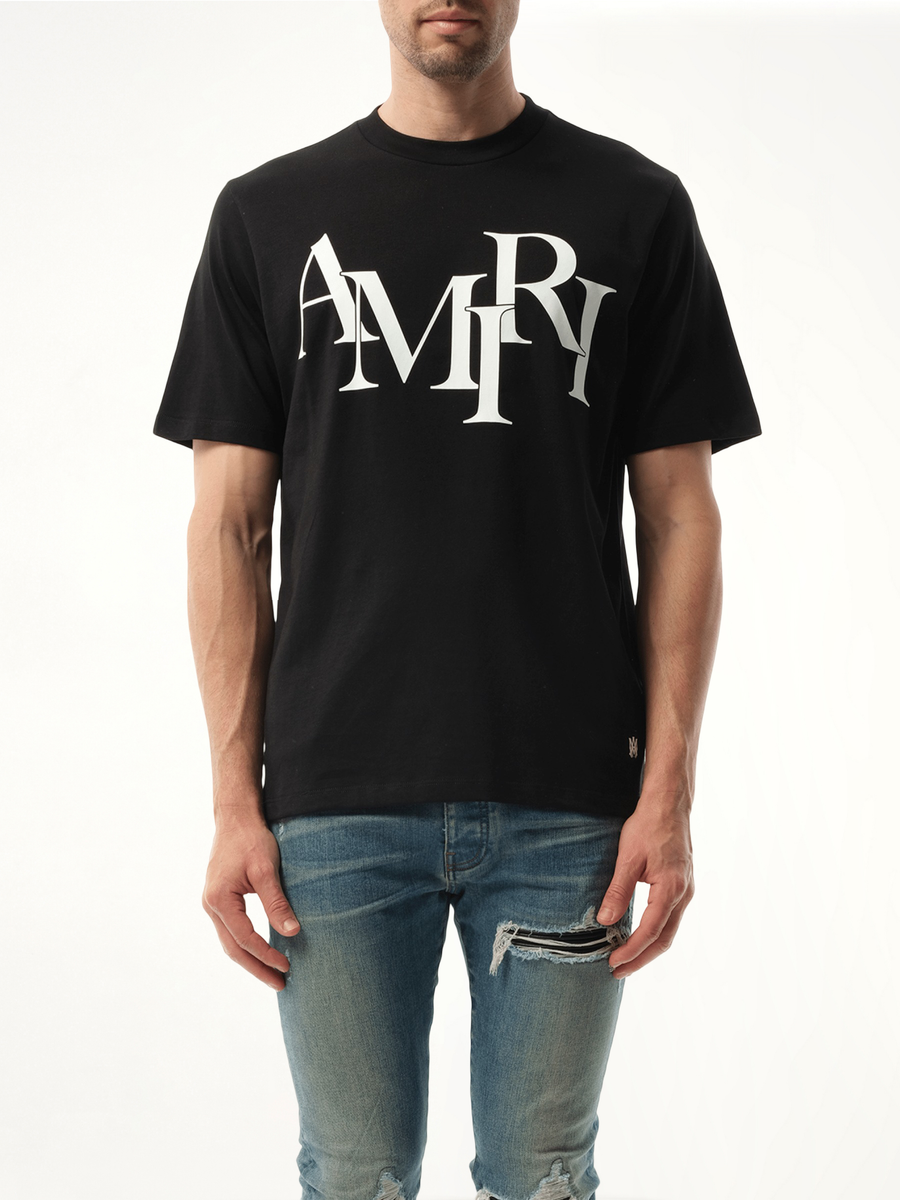 Amiri Staggered Logo T-Shirt in Black