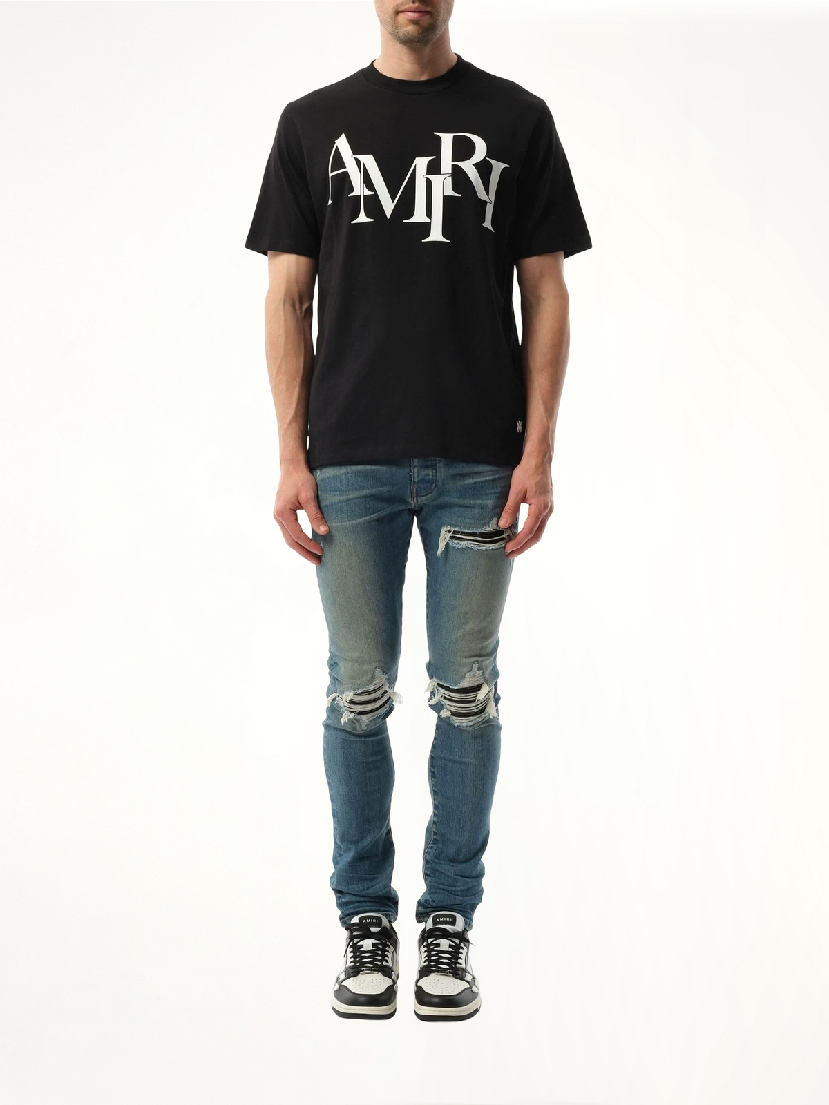 Amiri Staggered Logo T-Shirt in Black