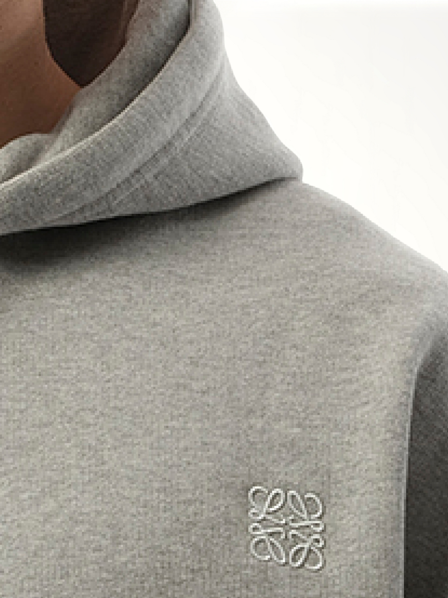 Leather Tassel Hoodie in Grey Melange