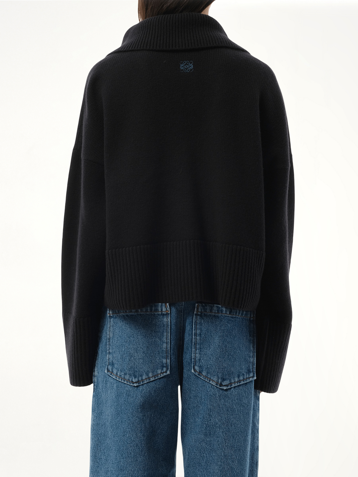V-Neck Polo Sweater in Black