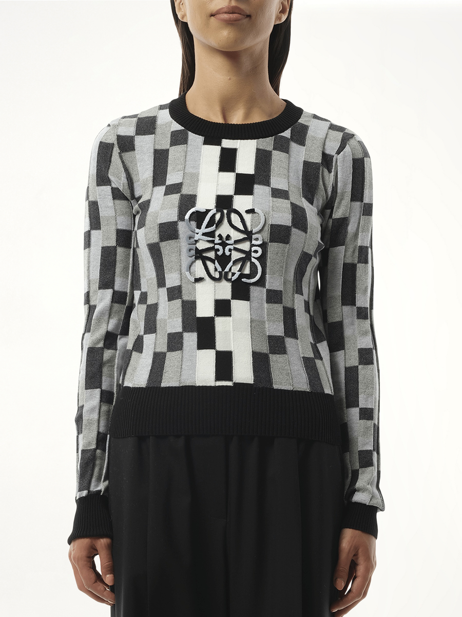 Intarsia Anagram Sweater in Grey/Light Grey