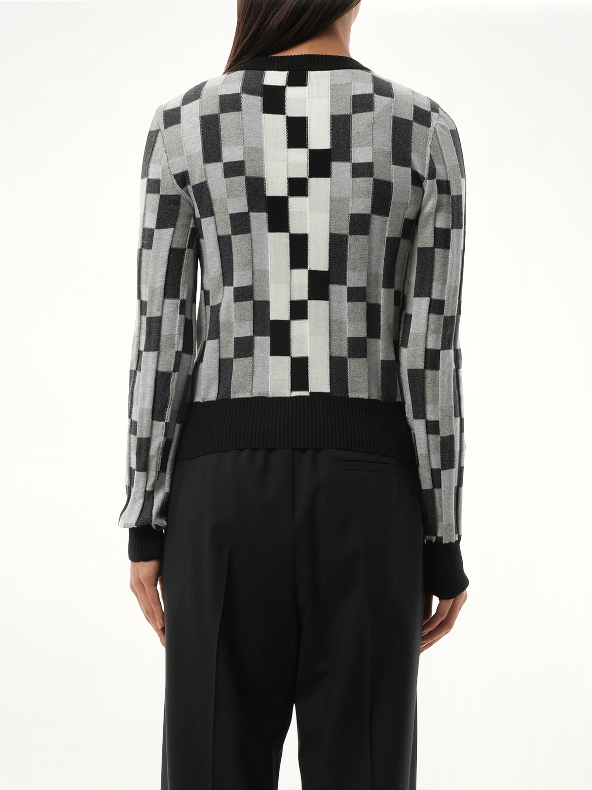 Intarsia Anagram Sweater in Grey/Light Grey