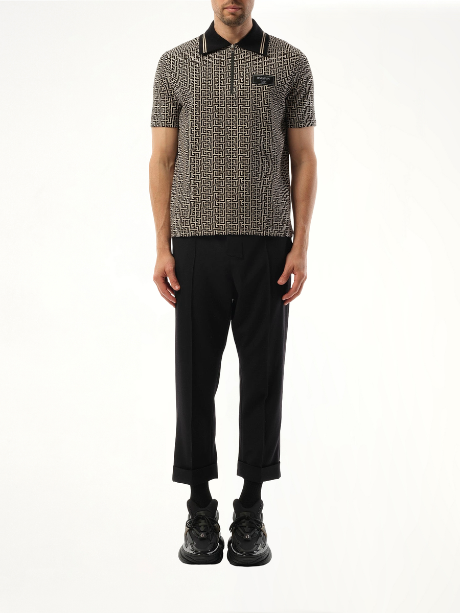 Monogram Couture Label Zipped Polo in Ivory/Black
