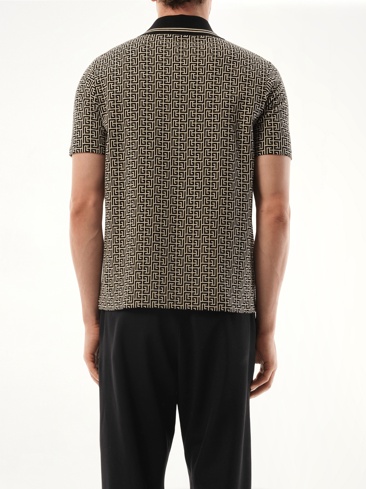 Monogram Couture Label Zipped Polo in Ivory/Black