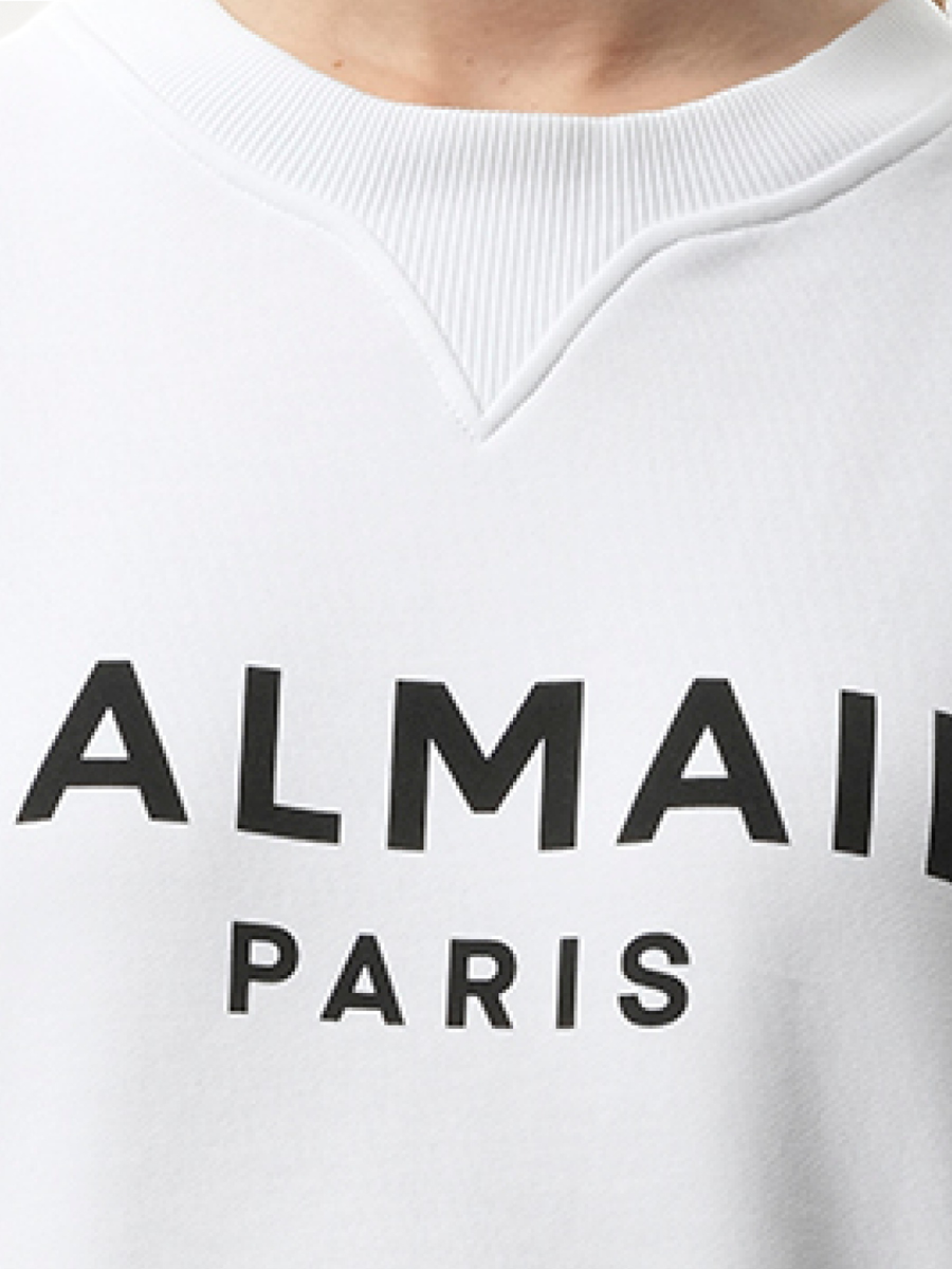 3 Button Balmain Printed Sweatshirt in White/Black