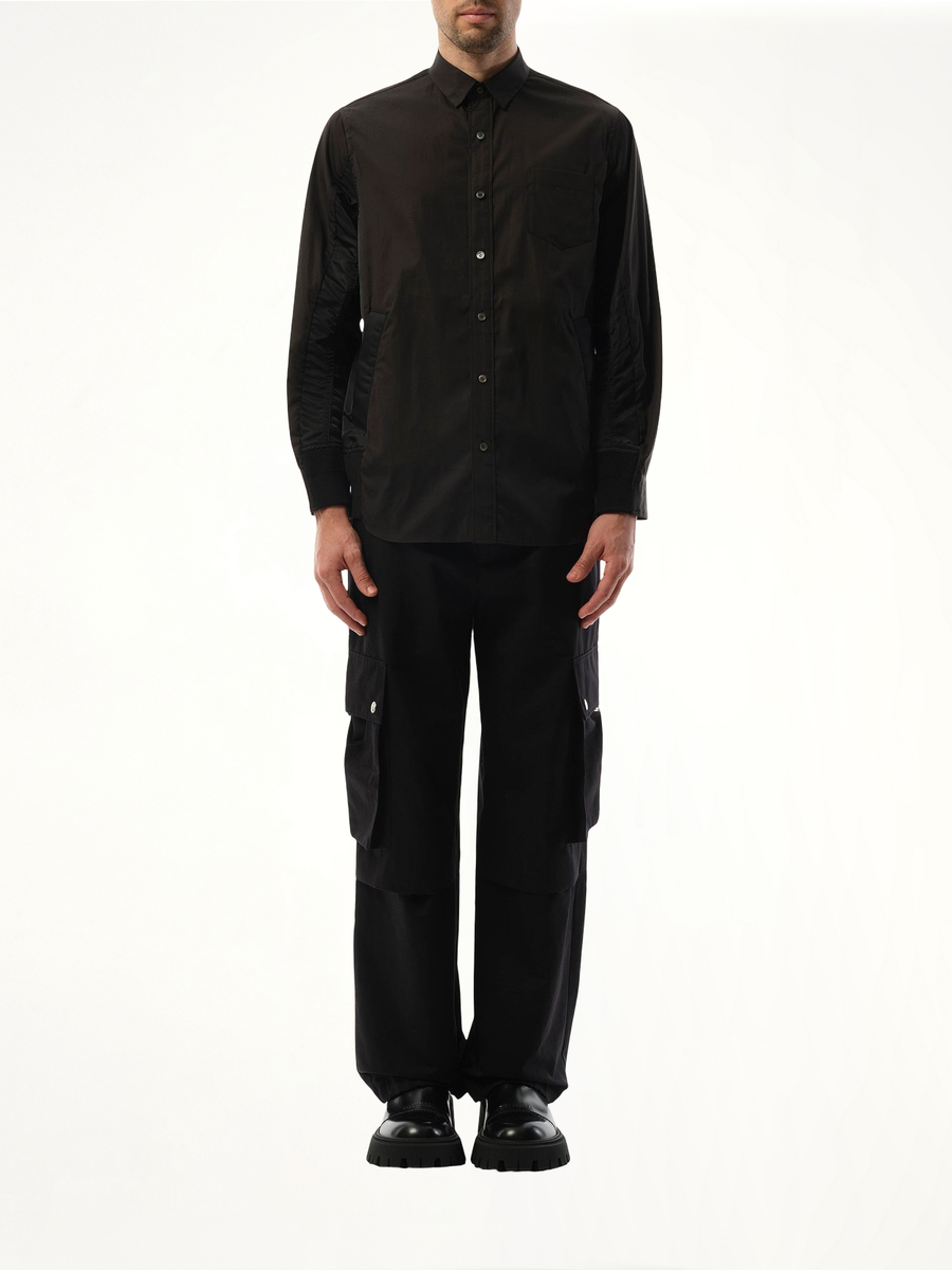 Cotton Poplin Nylon Shirt in Black