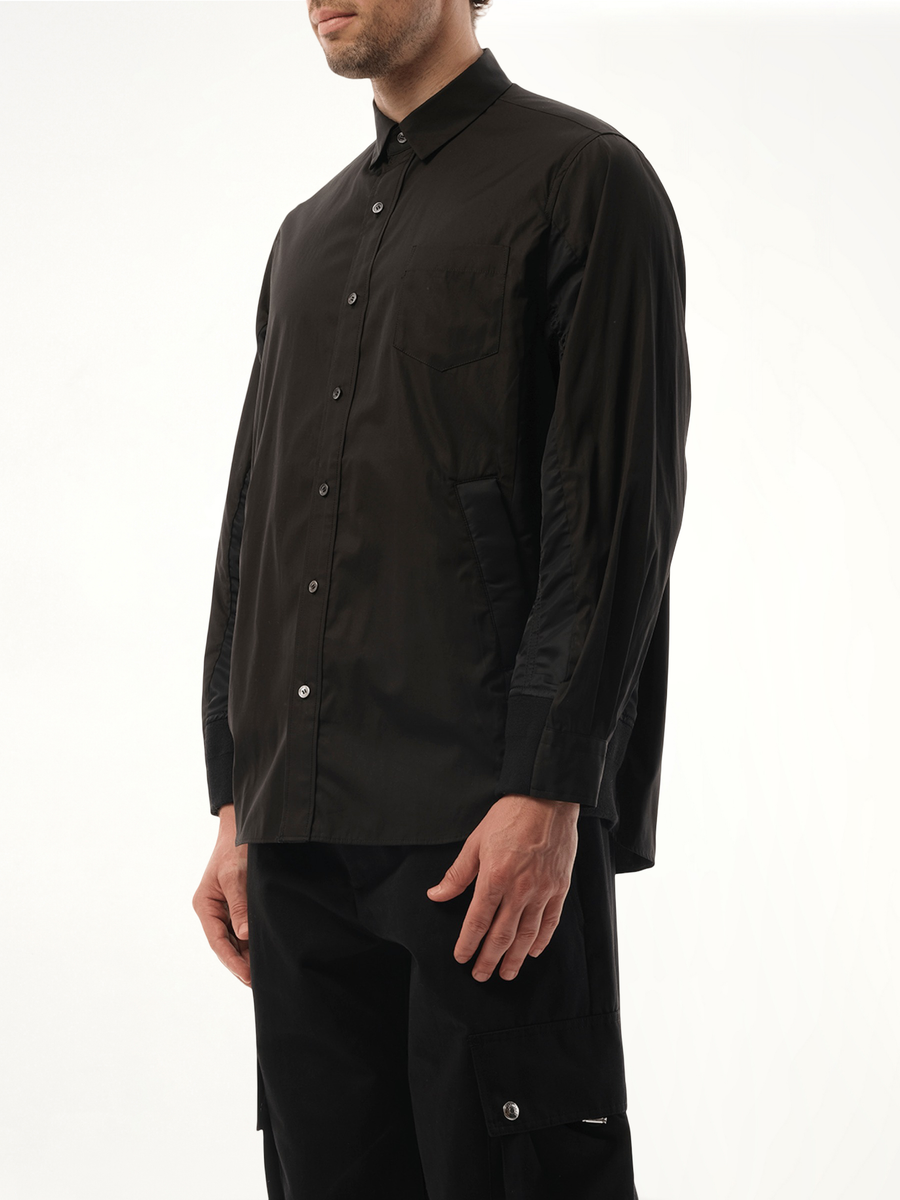 Cotton Poplin Nylon Shirt in Black