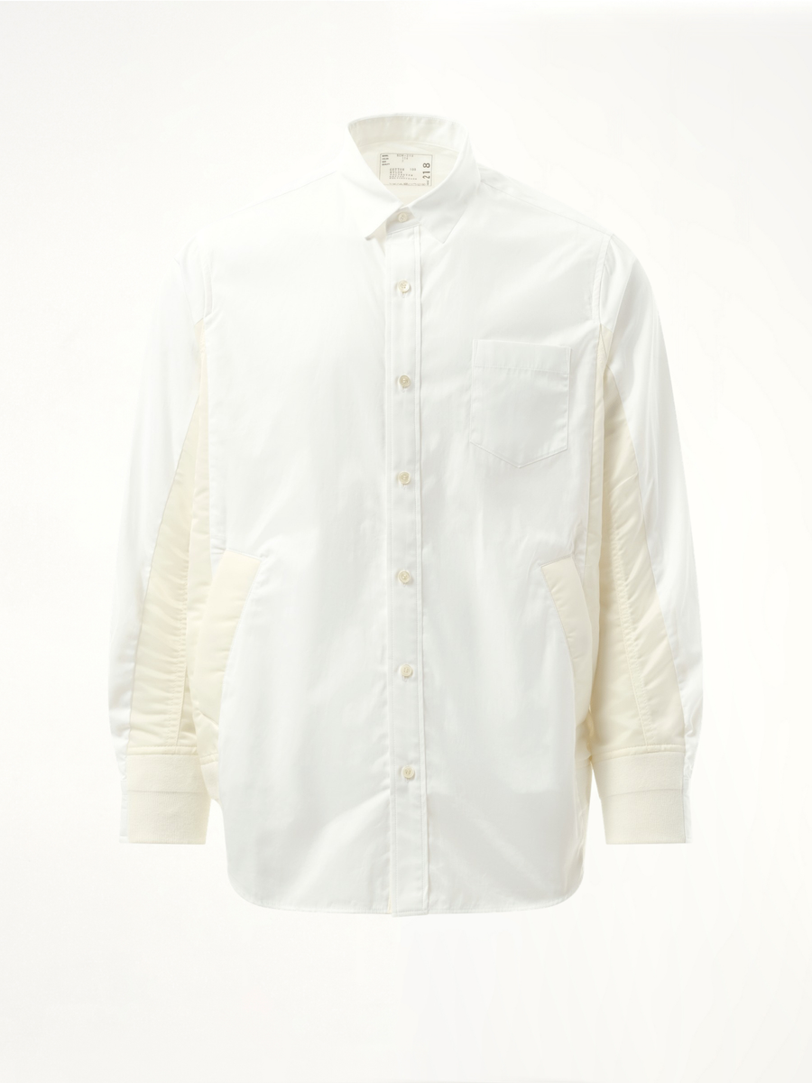 Cotton Poplin Nylon Shirt in Off White
