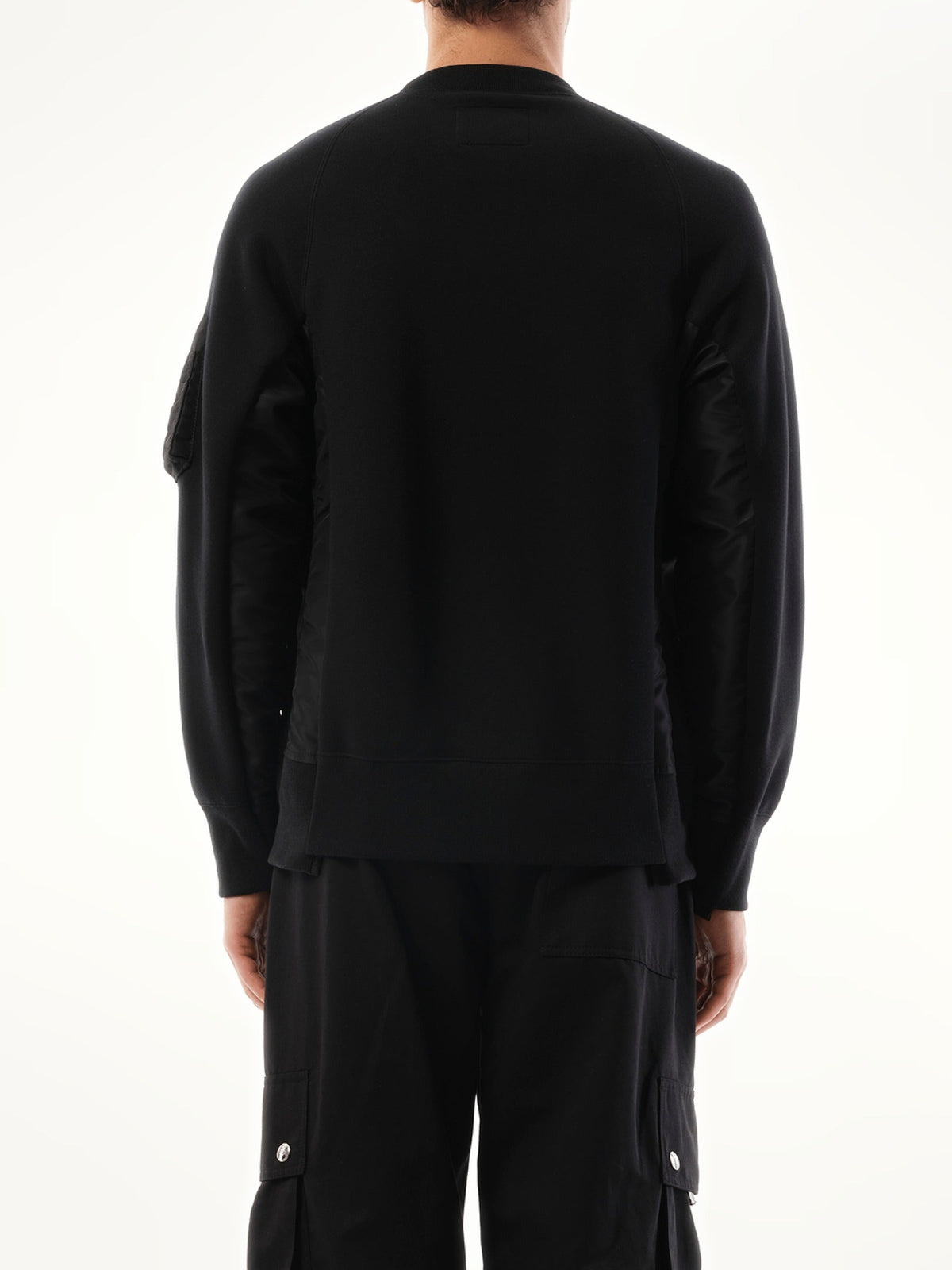 Sacai Sponge Sweat Nylon Twill Sweatshirt in Black