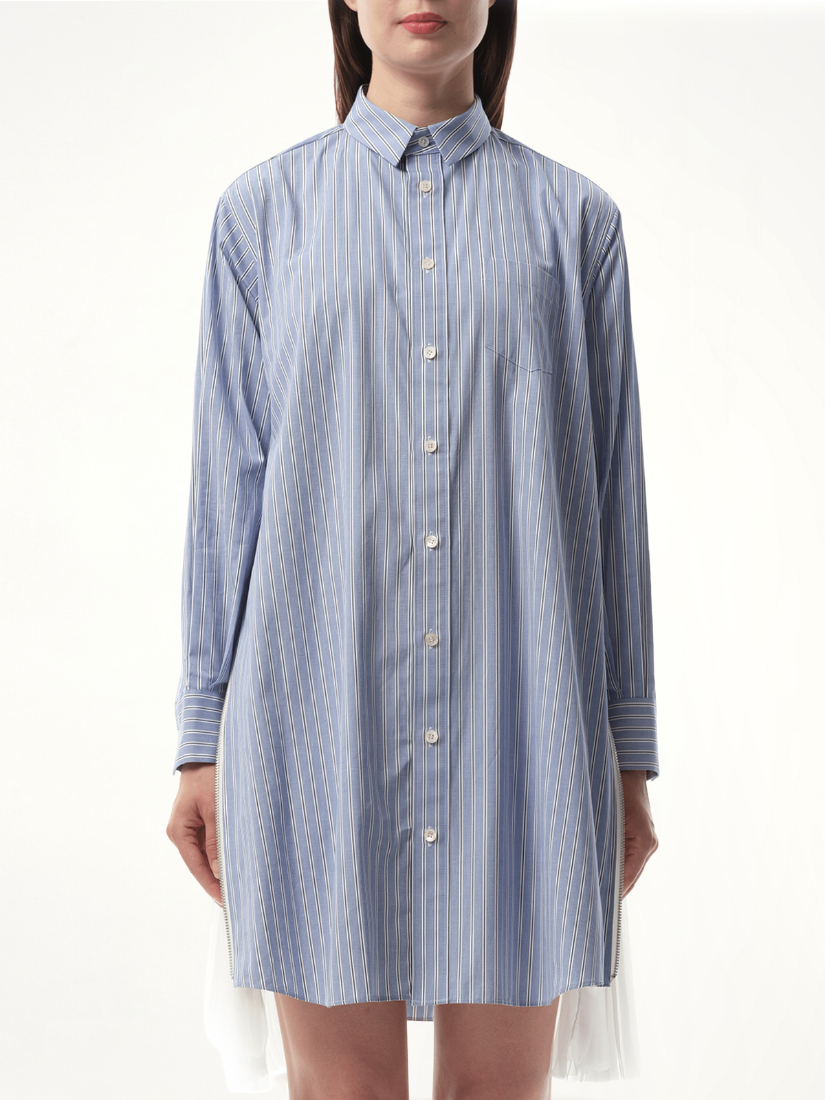 Cotton Poplin Stripe Dress in Light Blue