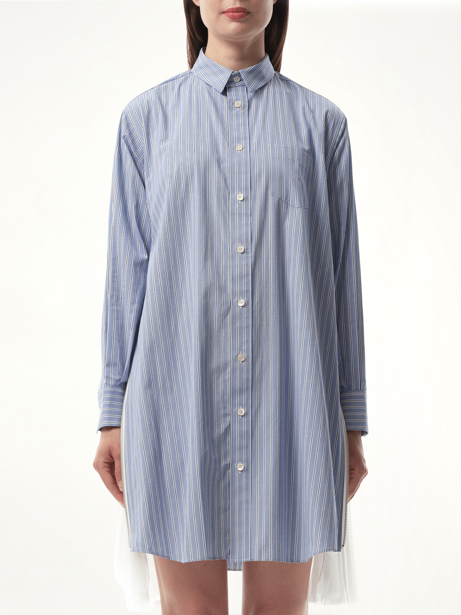 Cotton Poplin Stripe Dress in Light Blue
