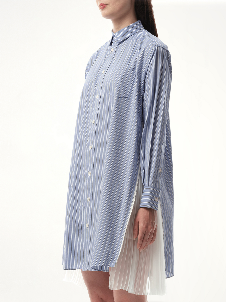 Cotton Poplin Stripe Dress in Light Blue