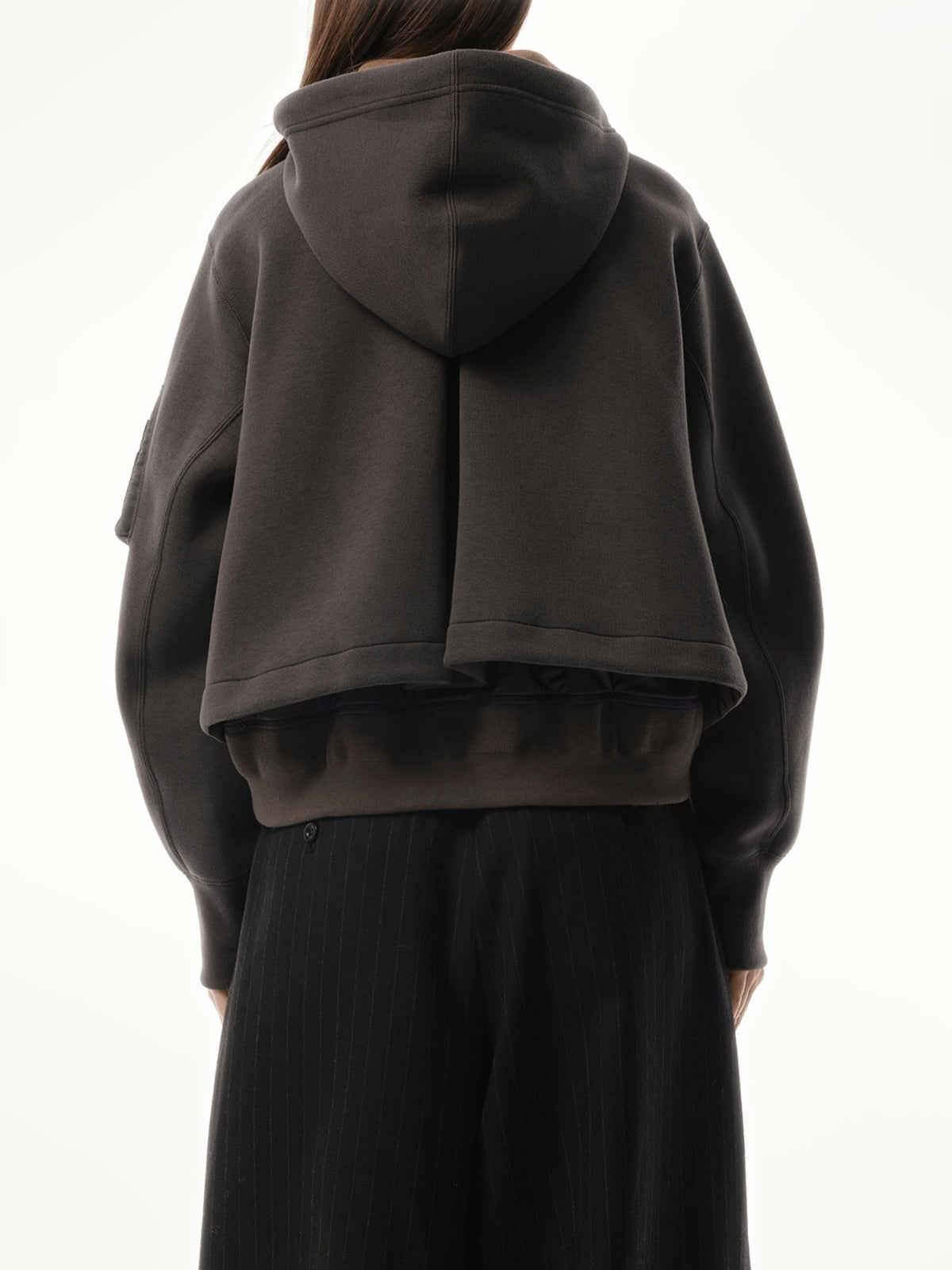 Sacai Sponge Sweat x Nylon Twill Zip Hoodie in Charcoal Gray