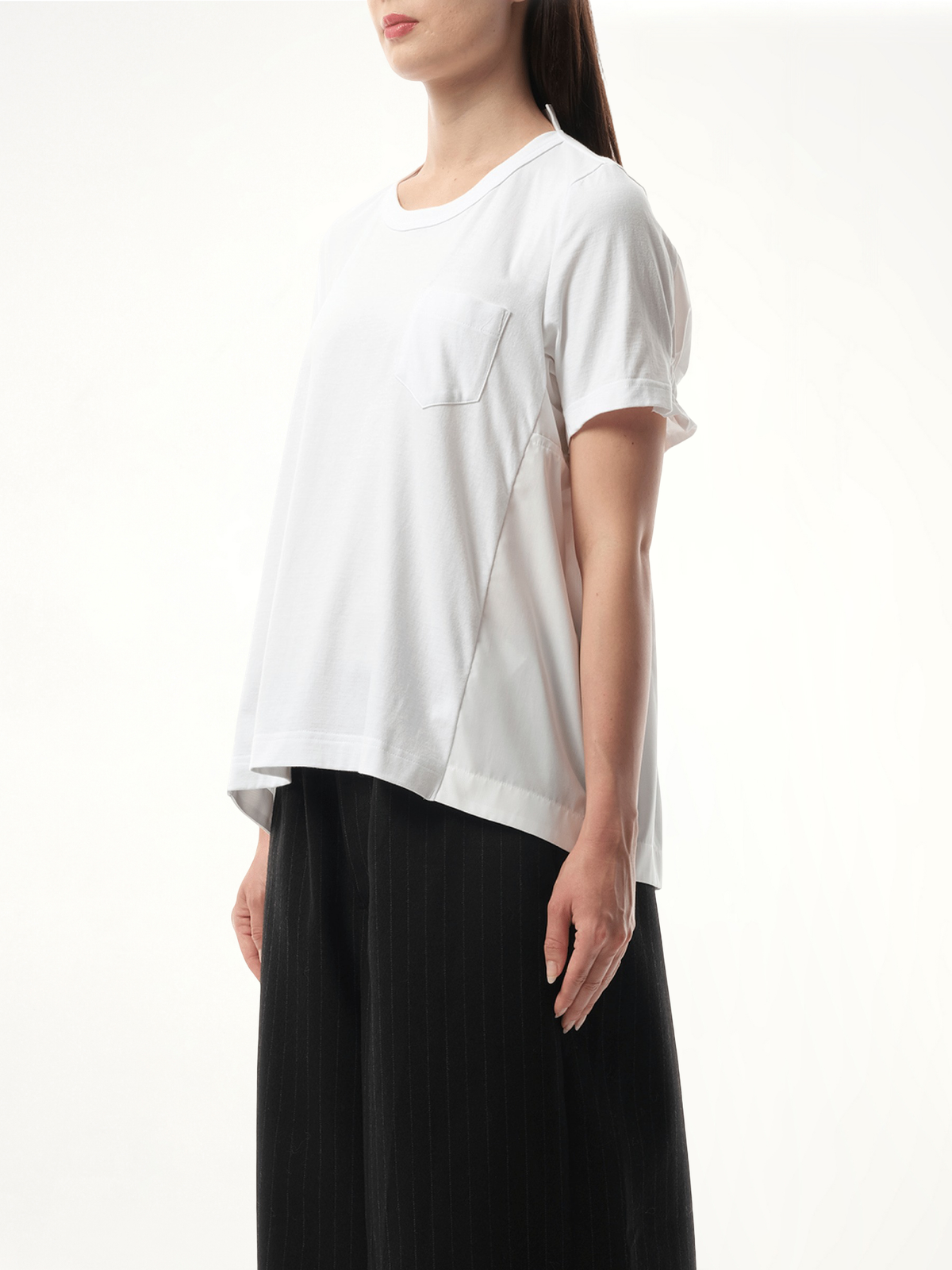 Cotton Poplin x Cotton Jersey T-Shirt in White/Off White
