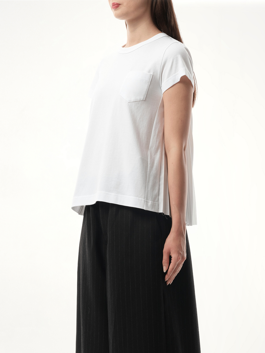 Cotton Poplin x Jersey T-Shirt in White/Off White