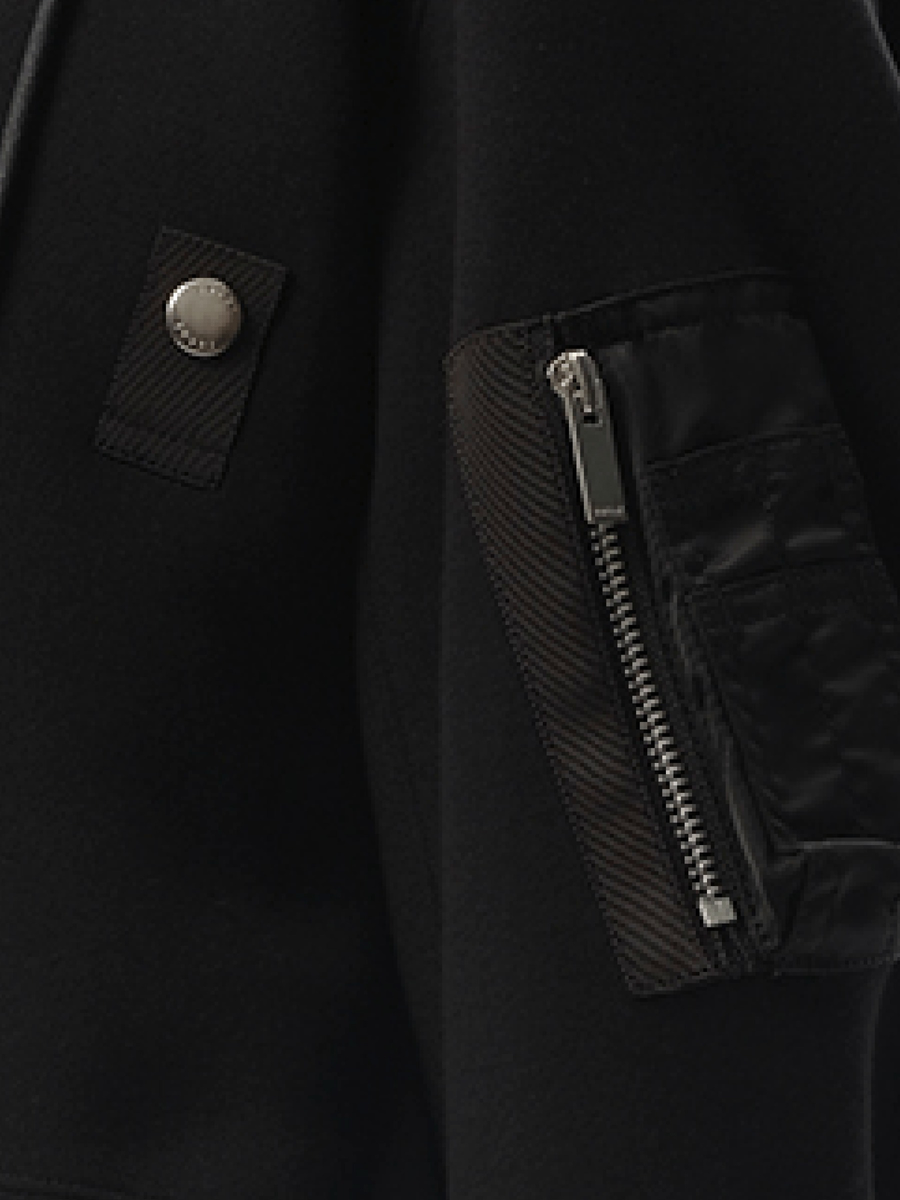 Sponge Sweat x Nylon Twill Zip Hoodie in Black