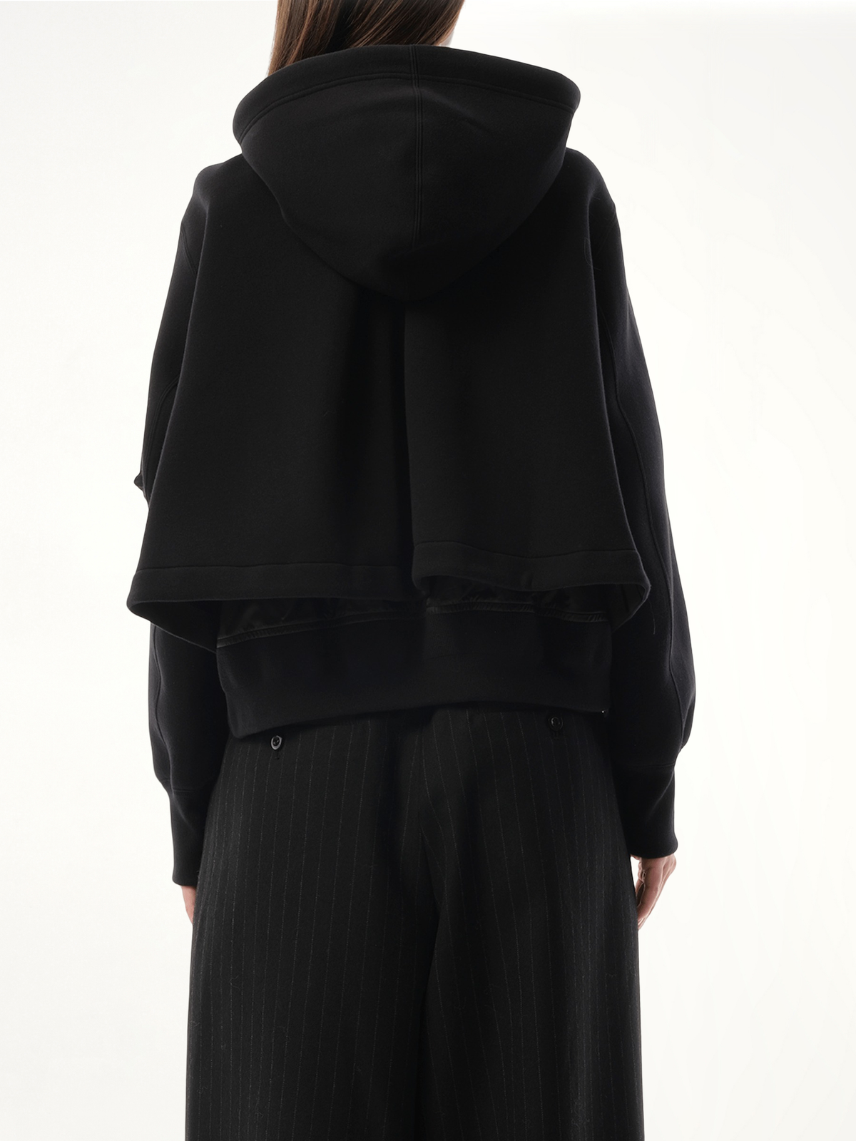 Sponge Sweat x Nylon Twill Zip Hoodie in Black