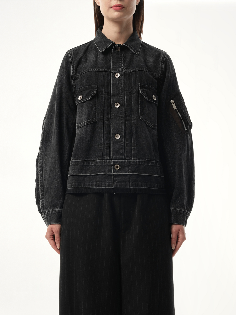 Denim Nylon Twill Jacket in Black