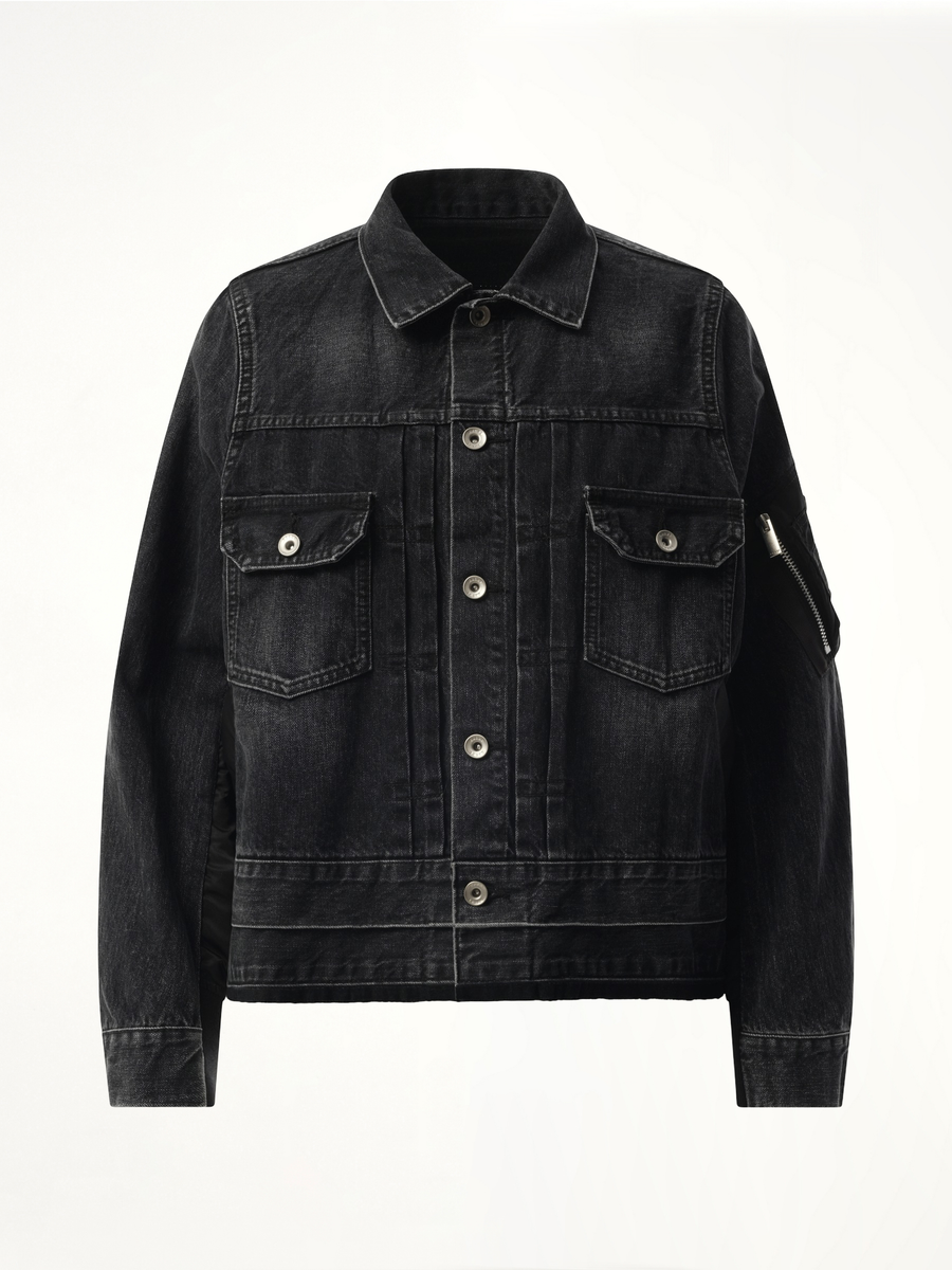 Denim Nylon Twill Jacket in Black