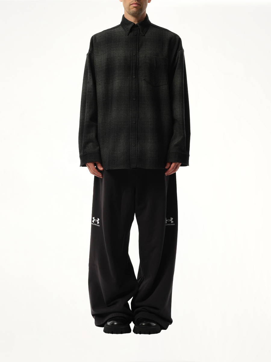 Oversized Wool Check Shirt in Grey/Black