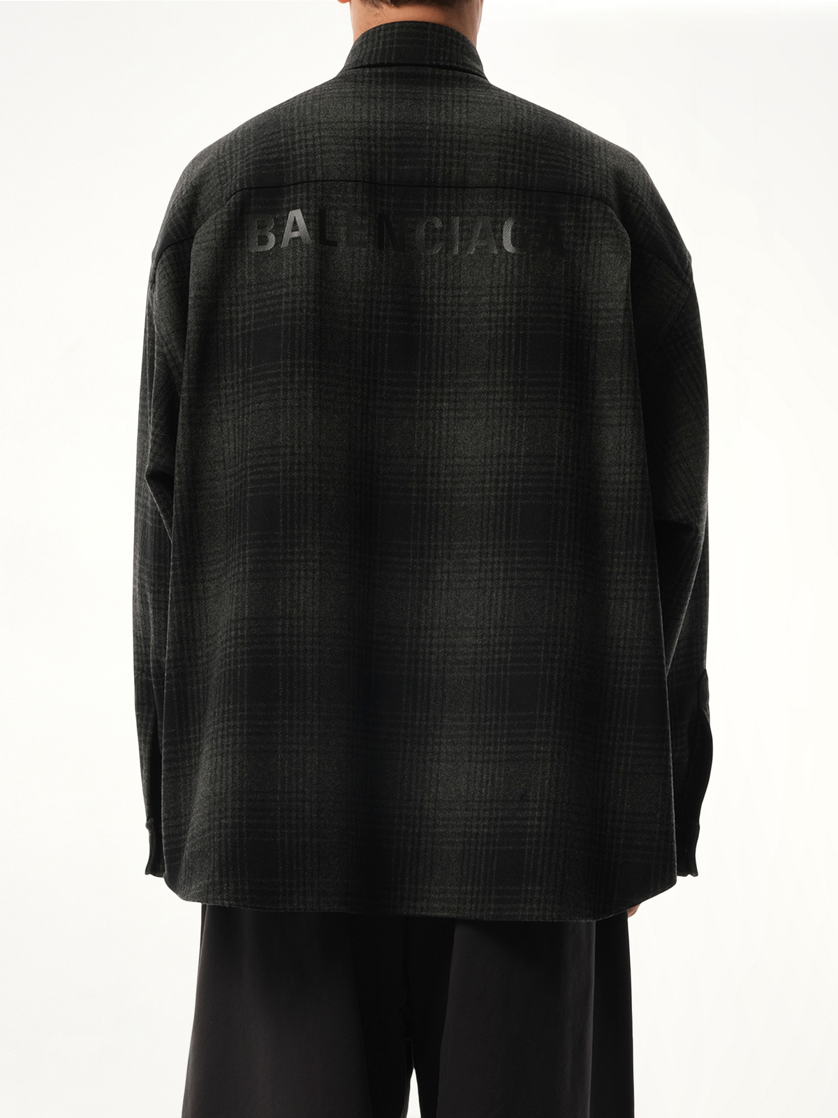 Oversized Wool Check Shirt in Grey/Black