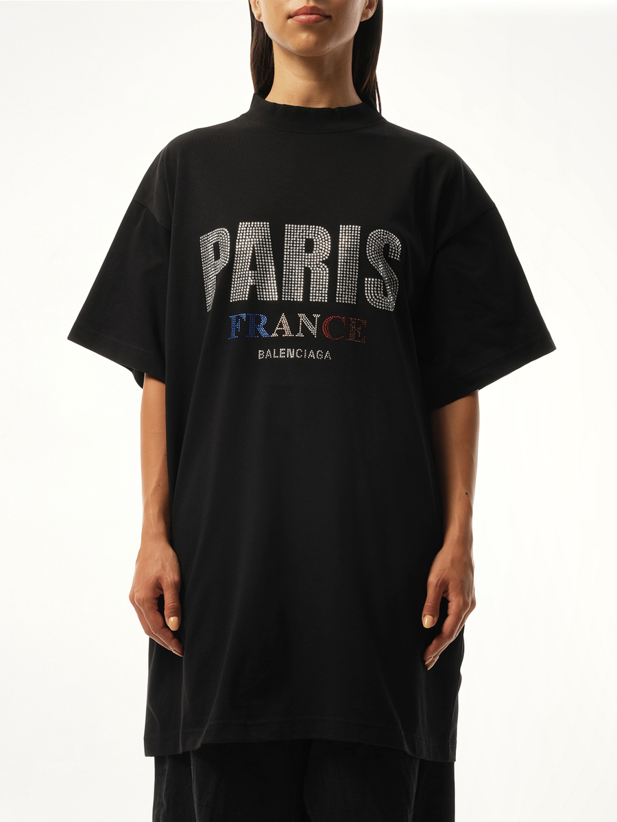 Paris Strass Oversized T-Shirt in Black
