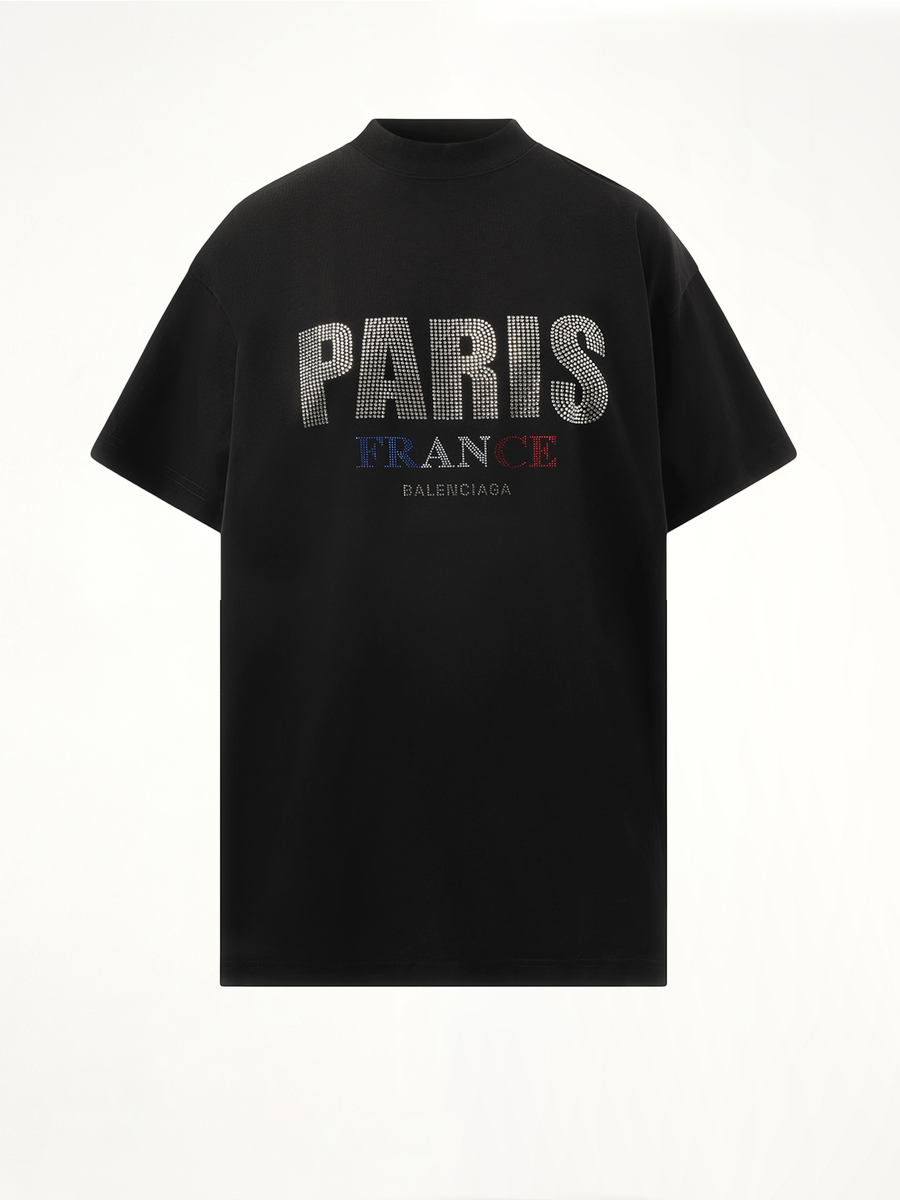 Paris Strass Oversized T-Shirt in Black