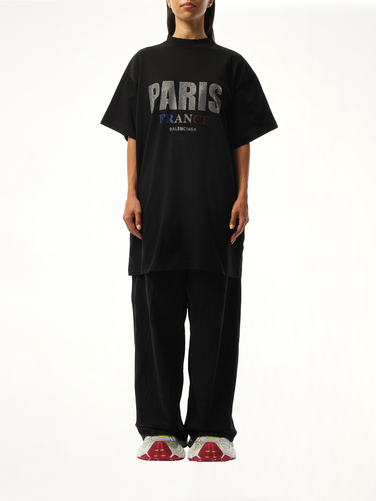 Paris Strass Oversized T-Shirt in Black
