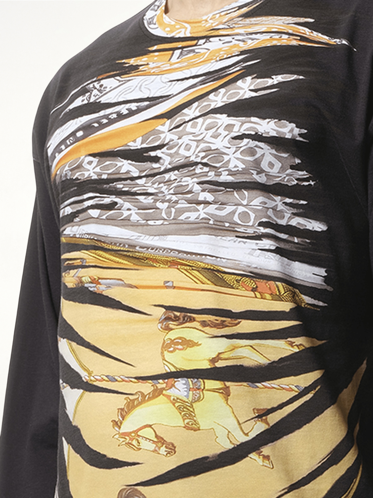 Collage Print Long Sleeve T-Shirt in Multicolour