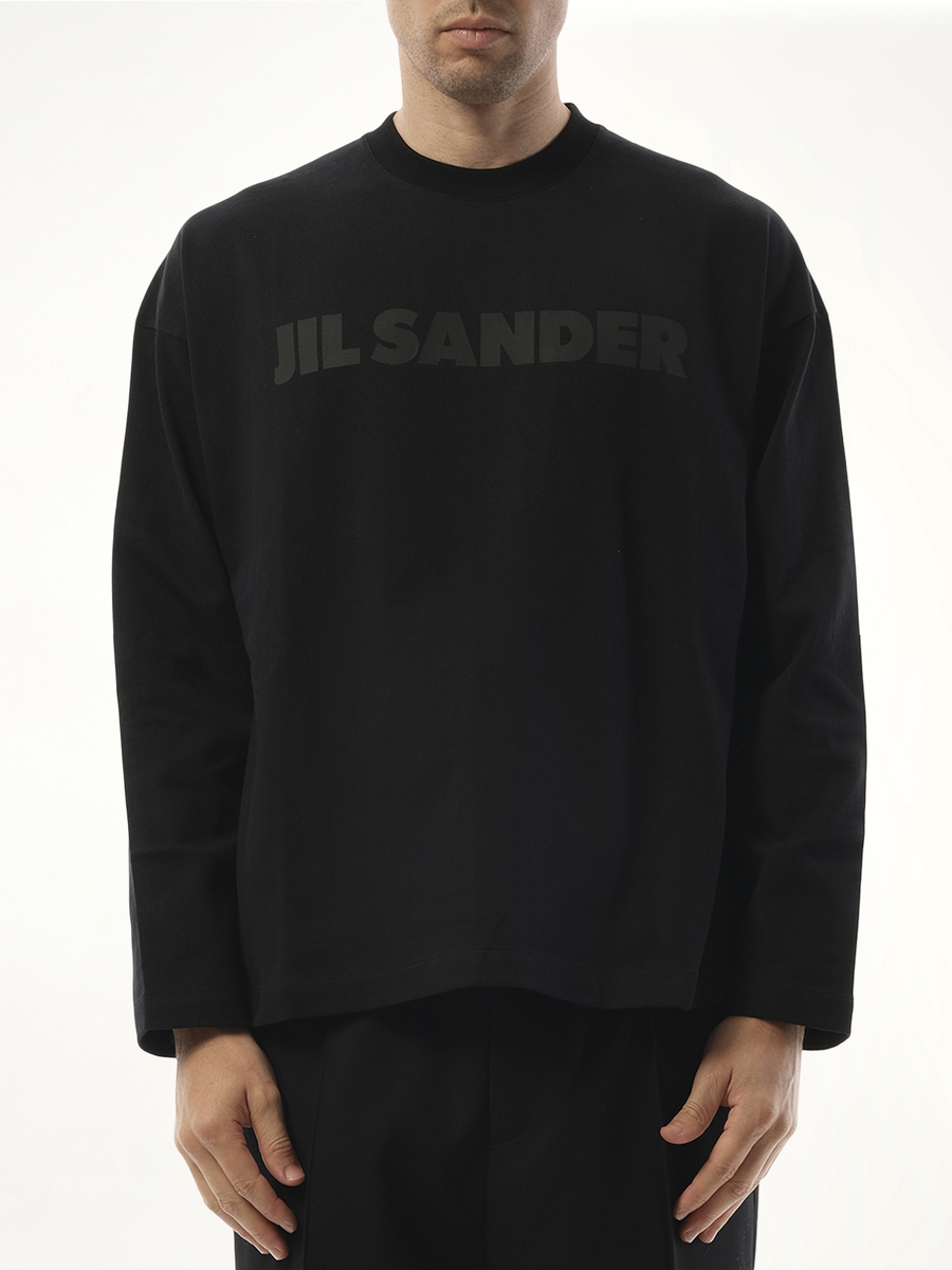 Tonal Jil Sander Logo Long Sleeve T-Shirt in Black