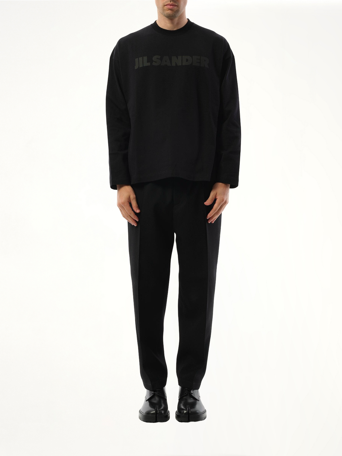Tonal Jil Sander Logo Long Sleeve T-Shirt in Black