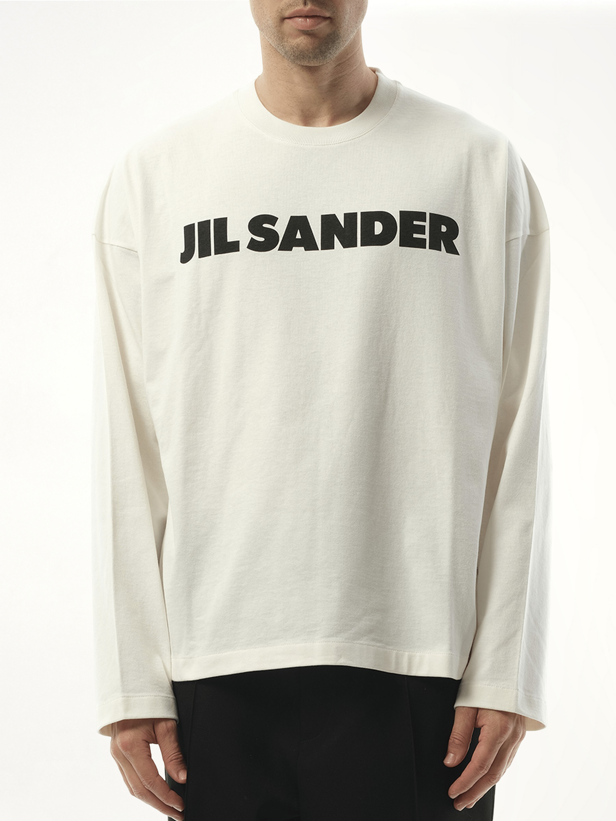 Jil Sander Logo Long Sleeve T-Shirt in Porcelain