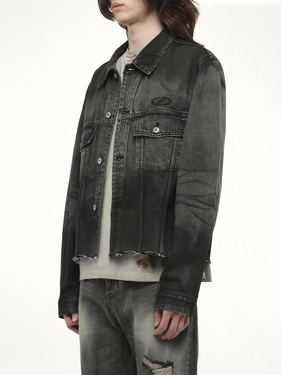 Dark-Spray Detail Denim Jacket in Black