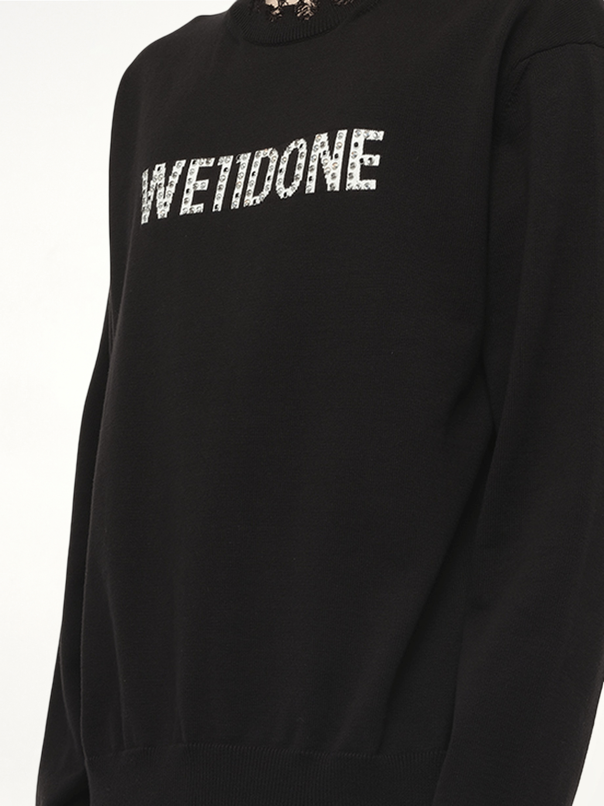 Grunge Rhinestone Logo Sweater in Black