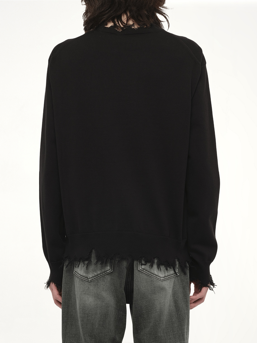 Grunge Rhinestone Logo Sweater in Black