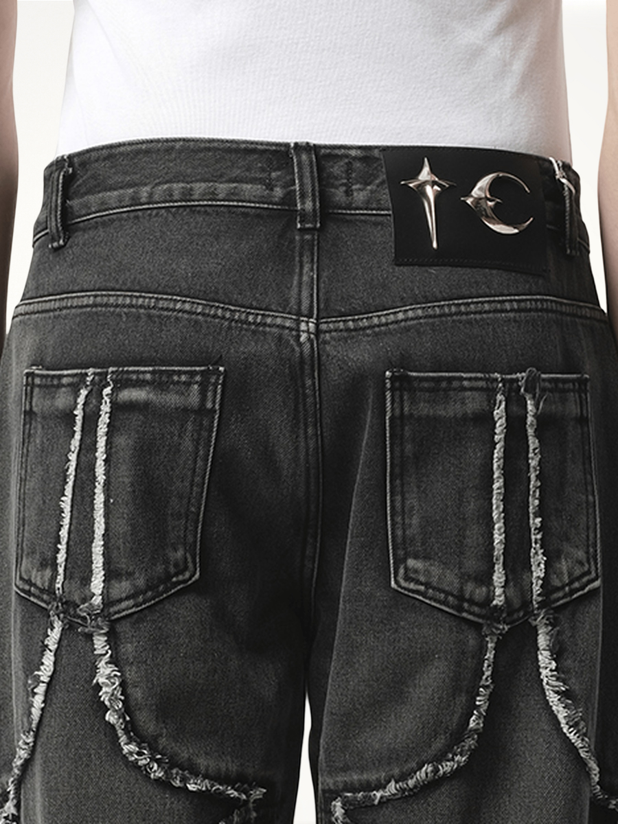Tribal Denim Pants in Black