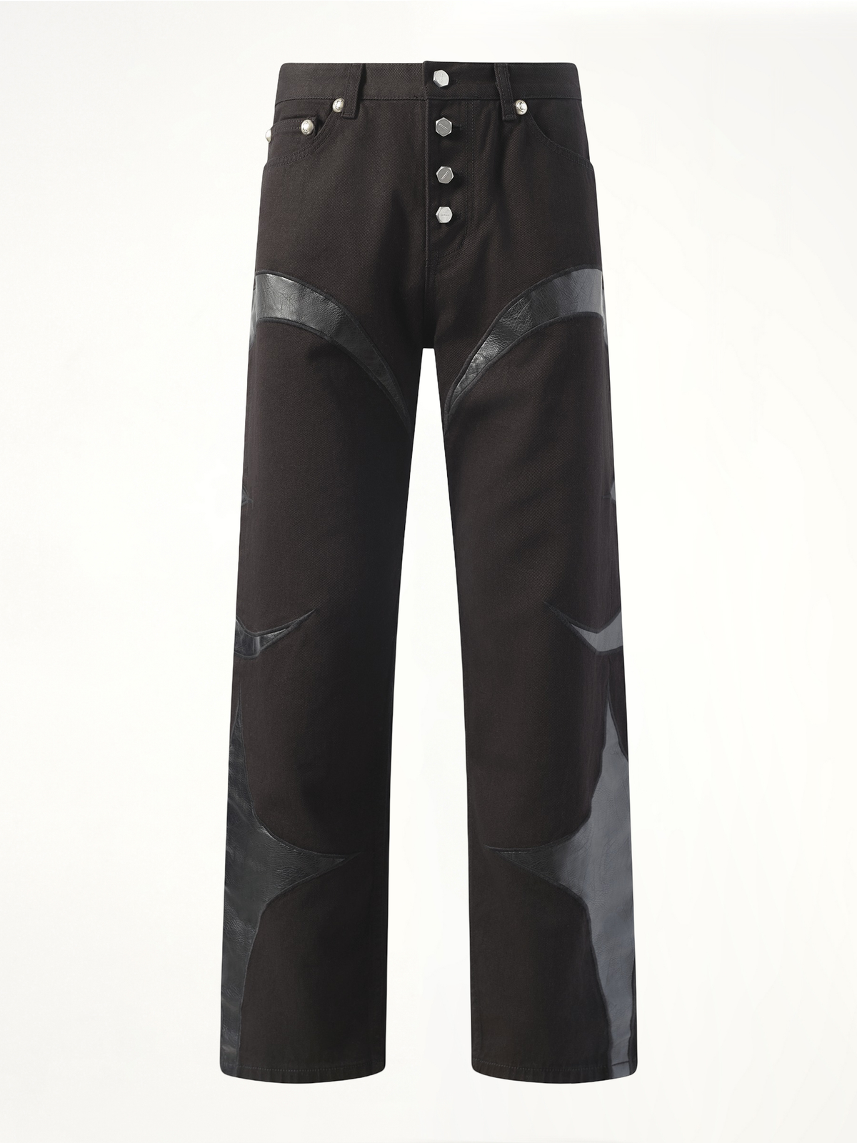 TC Leather Washing Denim Pants in All Black