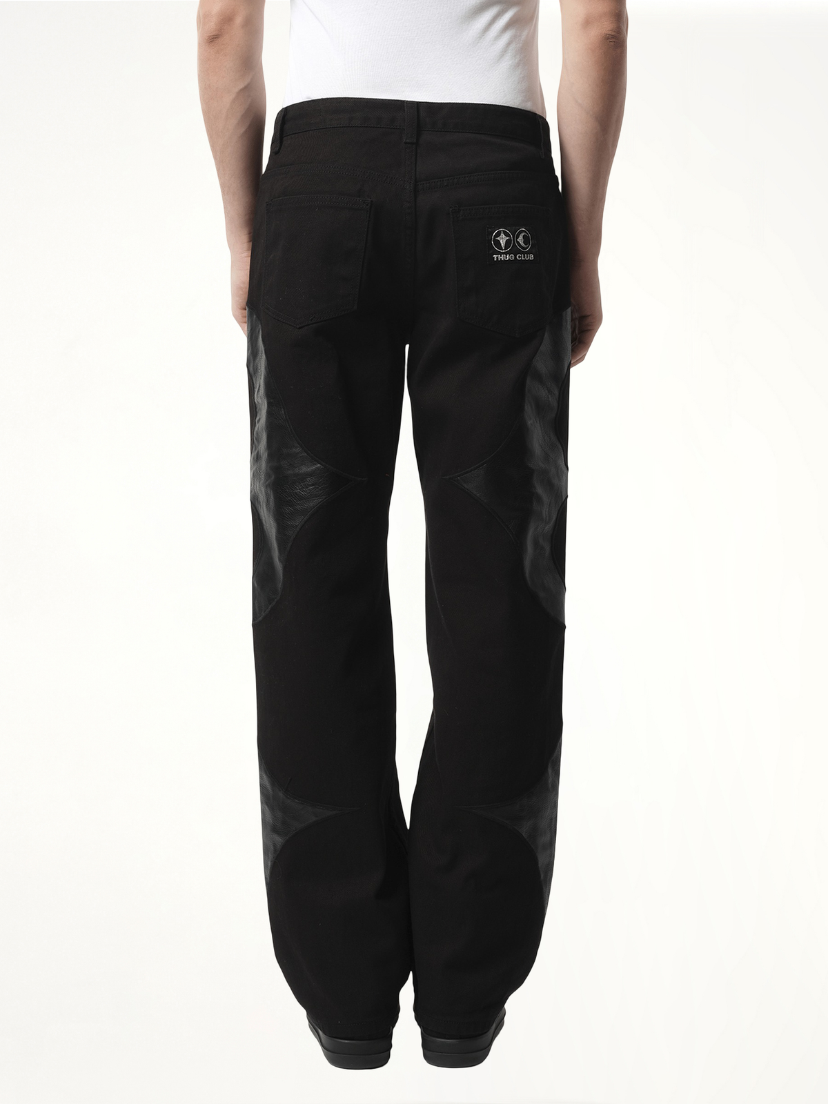 TC Leather Washing Denim Pants in All Black