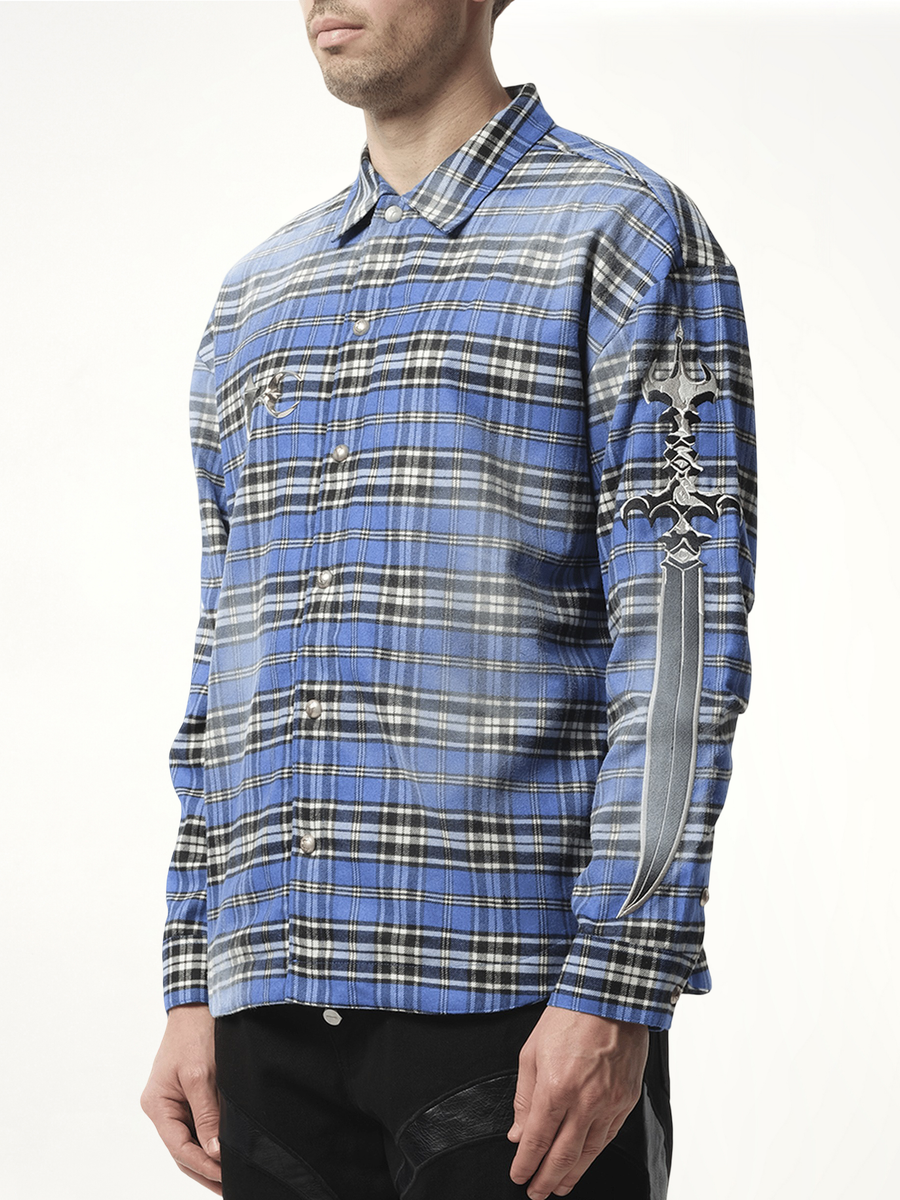 Arab Sword Flannel Shirt in Blue