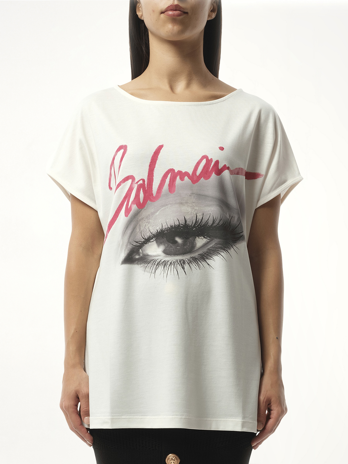 Boatneck Balmain Eye Print Top in White