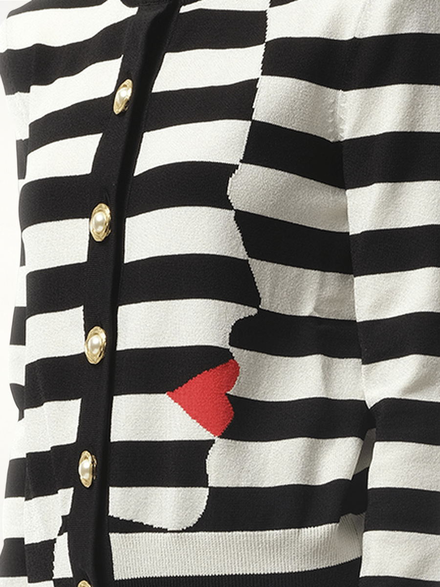 Buttoned Face Mariniere Knit Cardigan in Black/White